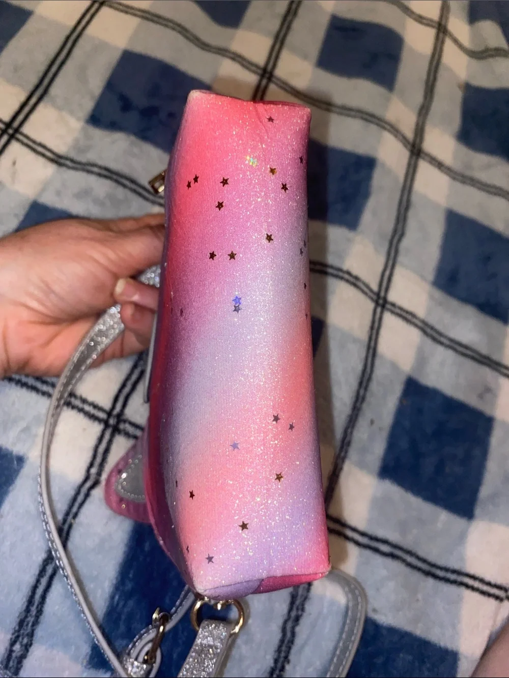 Kids Pink Gradient Unicorn Crossbody Bag with Silver Accents